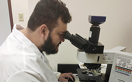 Photo fo Juan Pablo Taborda working in lab for summer scholars 2021